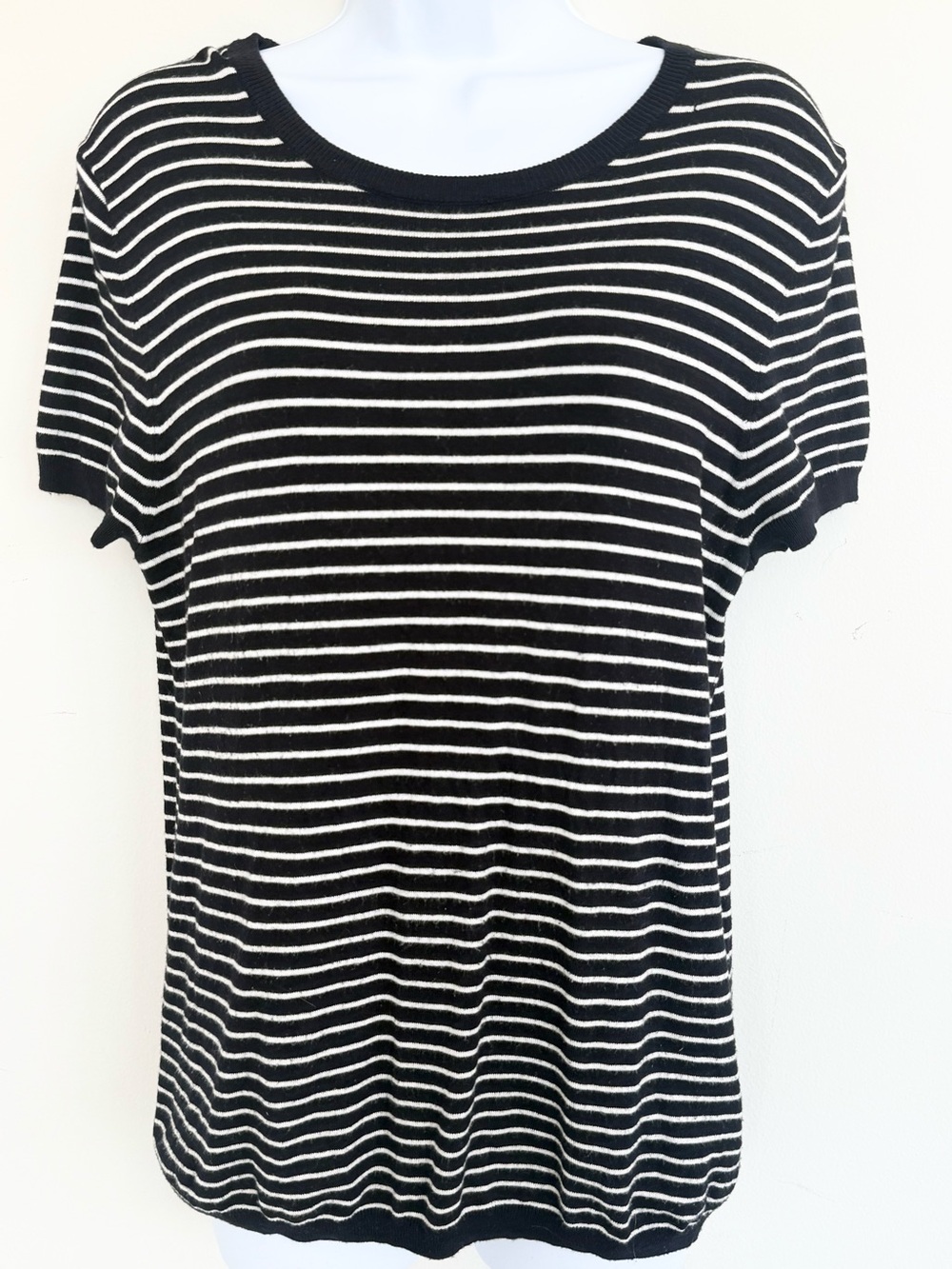 Premise Black and White Striped Short-Sleeve Knit Top
